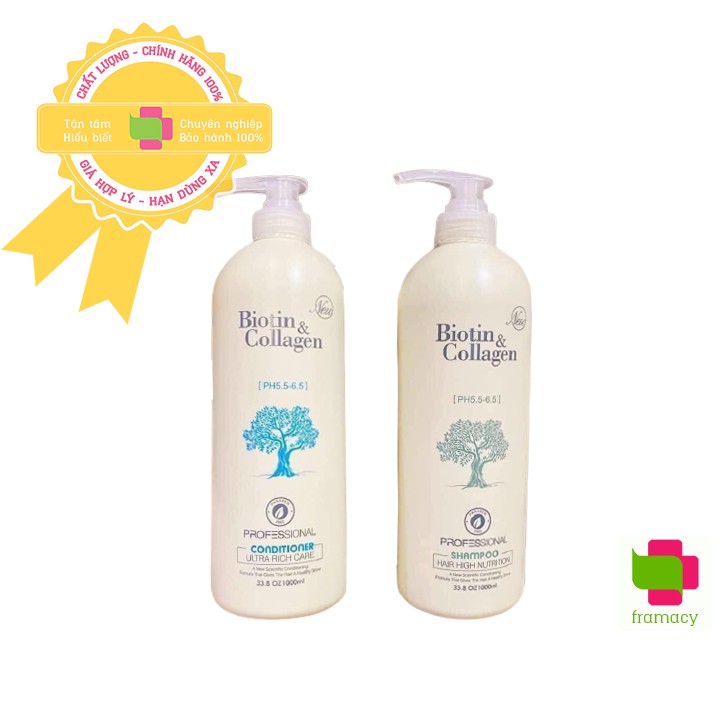 Cặp dầu gội xả Biotin Collagen trắng, Ý (500/1000ml) giảm rụng tóc, phục hồi tóc khô xơ, hư tổn