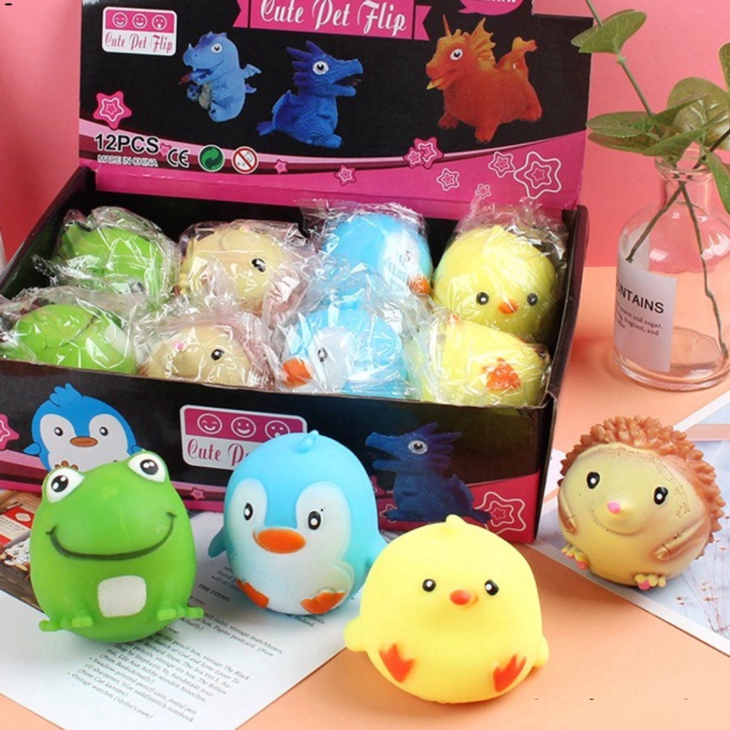 Squishy Mochi Thú Bóp Mềm Mịn Hình Con Gà Vàng Chim Cánh Cụt Xanh Ếch Xanh Nhím Nâu cực đáng yêu mochi sl