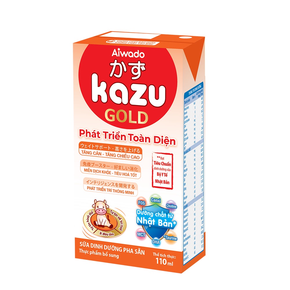 Sữa Bột Pha Sẵn Aiwado Kazu Gold Phát Triển Toàn Diện - Thùng 48 hộp 110ml