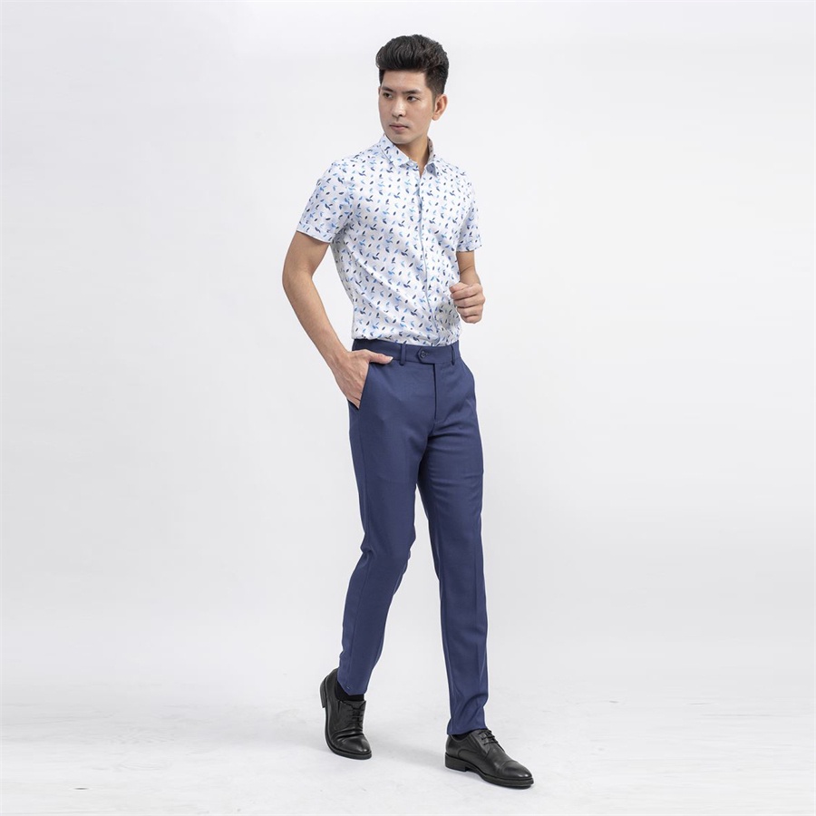 Áo sơ mi nam ngắn tay  Aristino 100%cotton slim tà lượn ASS073S9
