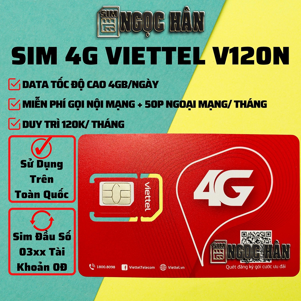 Sim Viettel V120Z/ V120N DATA 4GB/NGÀY - Gọi Miễn Phí Viettel - Tặng 50p Gọi Ngoại Mạng - Phí Duy Trì Chỉ Từ 90k