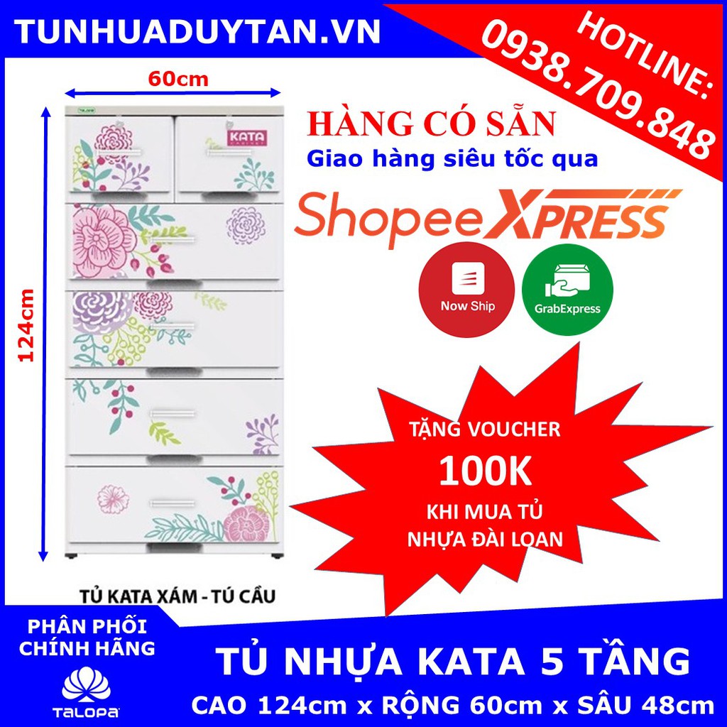 [HÀNG CÓ SẴN] Tủ nhựa KATA 5 tầng ( 60cm x 48cm x 124cm ) Tặng kèm voucher 100k khi mua tủ nhựa đài loan