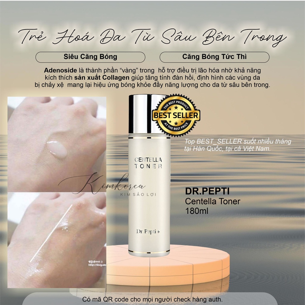 Nước hoa hồng căng bóng dưỡng trắng cấp ẩm mềm mịn chống lão hóa da Dr Pepti centella toner