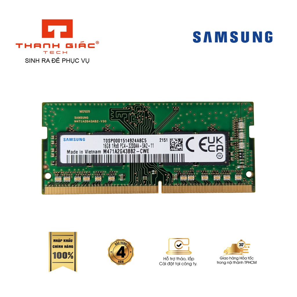 Ram DDR4 Laptop 16GB Samsung Bus 3200MHz - Bảo Hành 4 Năm