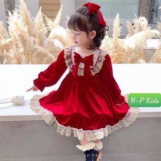 Váy nhung phối ren điệu đà cho bé 9-25kg