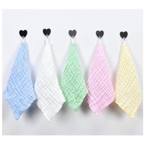Set 5 khăn mặt, khăn sữa organic mẫu trơn vải sợi nhăn mềm như bông cho bé