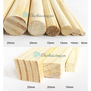 Thanh gỗ thông tròn hoặc thanh vuông phi 2cm x 1m treo mành, phụ kiện macrame, handmade, decor