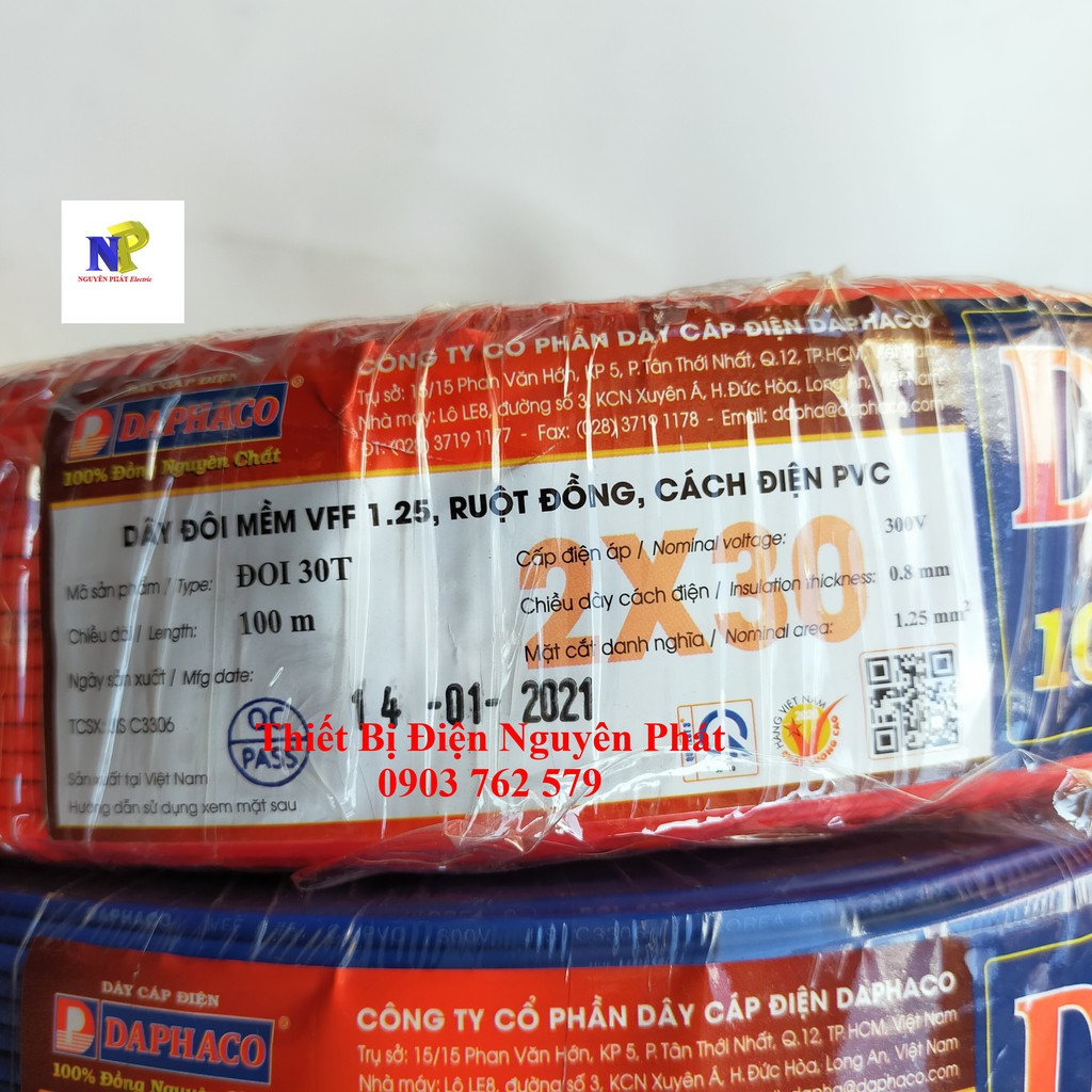 Dây Điện Đôi Mềm DAPHACO 2x0.5mm ,2x0.75mm, 2x1mm, 2X1.5mm- Bán Lẻ Theo Mét