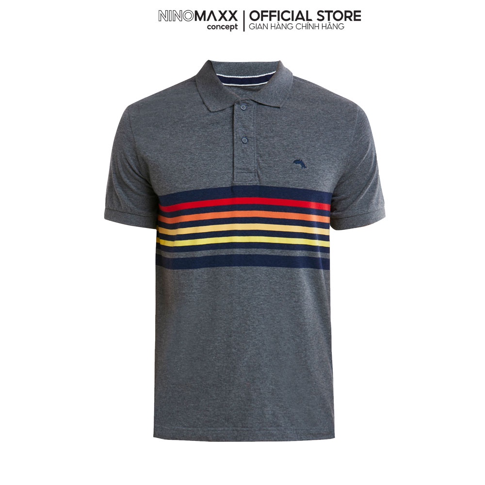 NINOMAXX Standard Polo - Áo polo nam cổ bẻ ngắn tay trắng có sọc kẻ ngang mã 1902058
