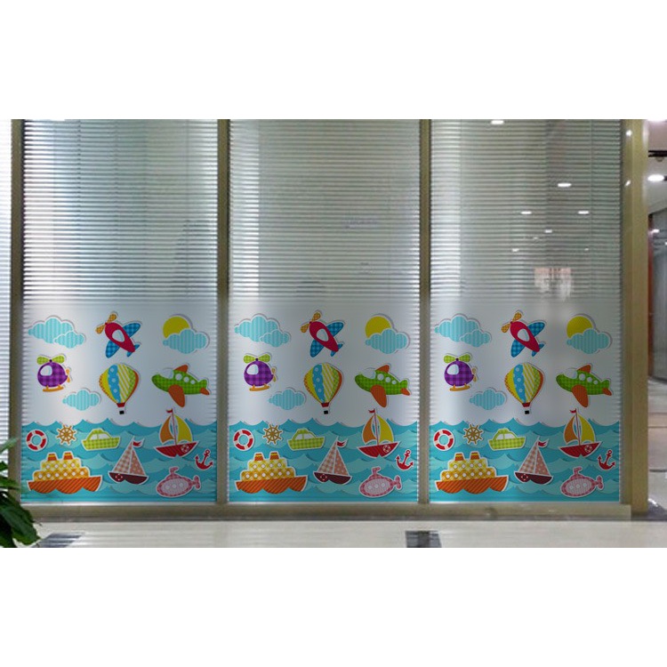 Decal dán kính cao cấp - Tàu , thuyền , máy bay và khinh khí cầu đầy màu sắc ( 58x60cm )