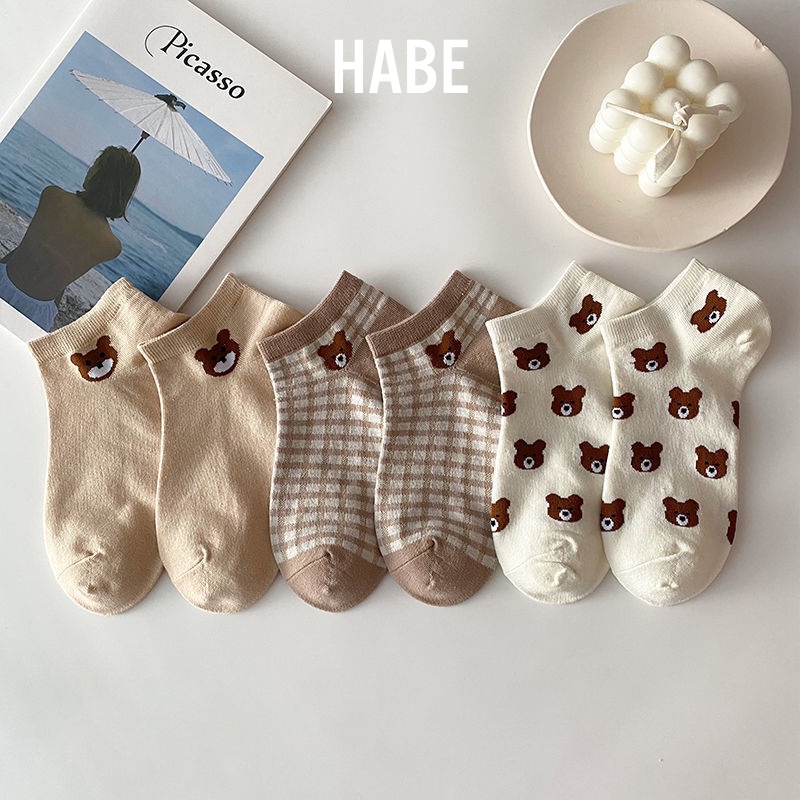 Tất vớ nữ cổ ngắn vintage chất cotton mềm mại, tất gấu cổ ngắn Hàn Quốc hottrend