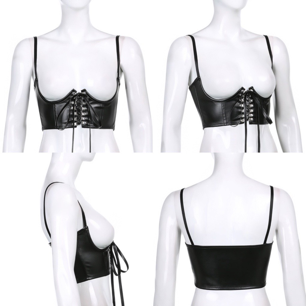 Áo CORSET DA 2 dây ullzang vintage NỊT BỤNG dành cho bạn nữ