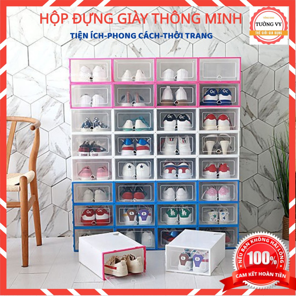 Hộp đựng giày bằng nhựa mica trong suốt có nắp cứng tiện ích chịu lực tới 4kg size lớn có ảnh thật