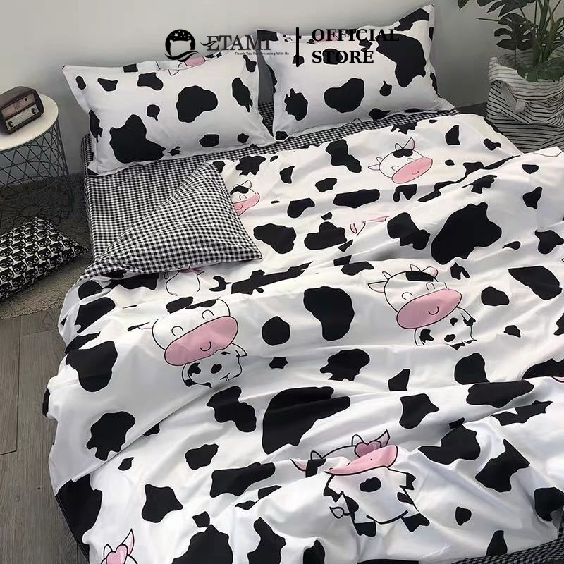 Bộ chăn ga gối ETAMI cotton poly con bò sữa cute miễn phí bo chun drap giường ga trải giường P05