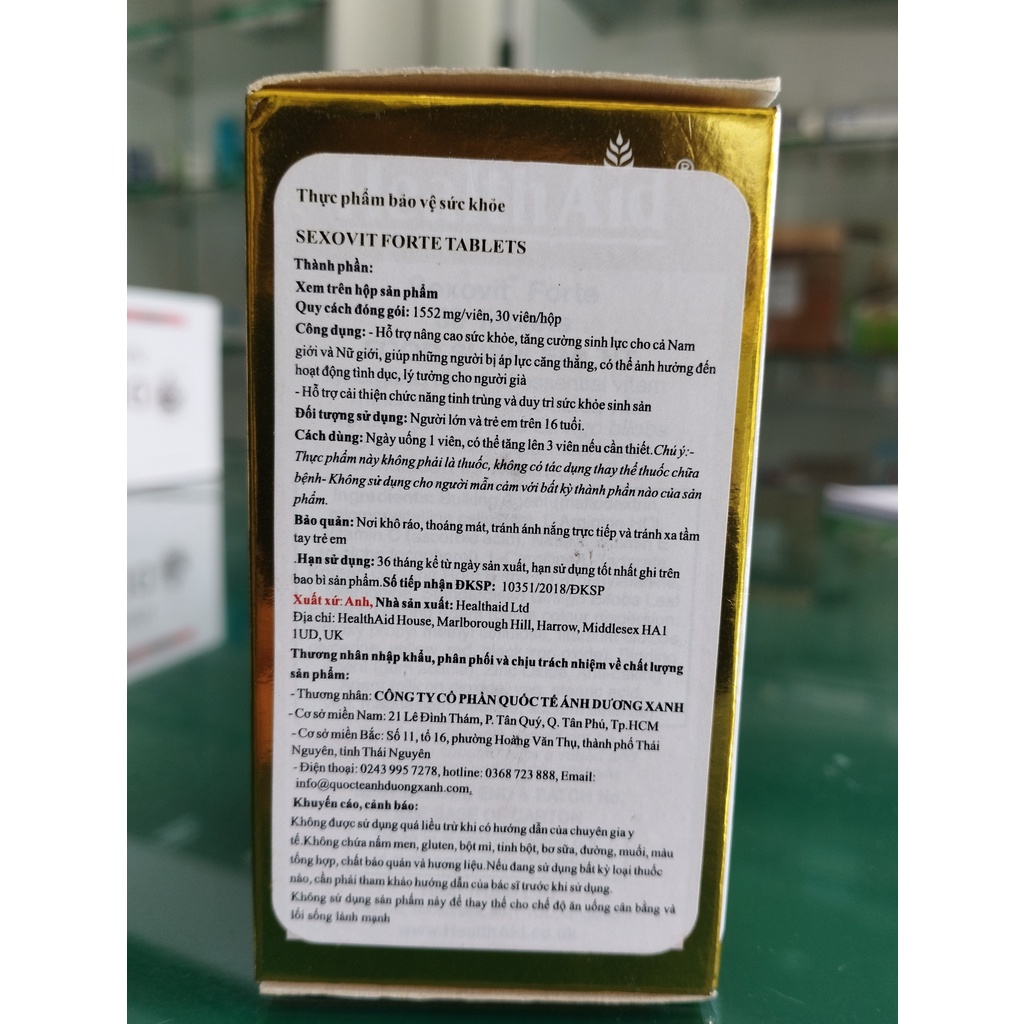 Healthaid Sexovit forte – Viên uống tăng cường sinh lý nam và nữ, tăng ham muốn và giảm xuất tinh sớm (lọ 30 viên)