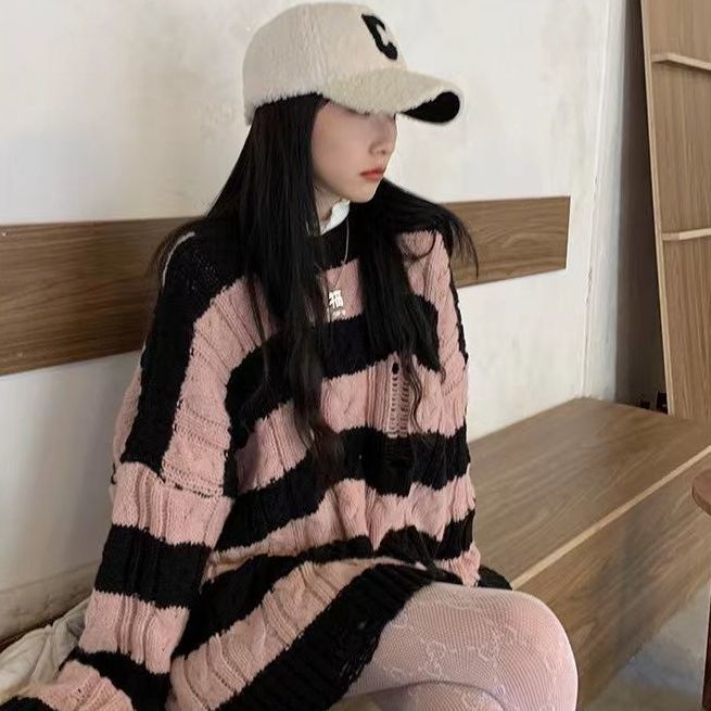 Áo Len Dáng Rộng Họa Tiết Kẻ Sọc Nhiều Màu Sắc Thời Trang Cho Nữ