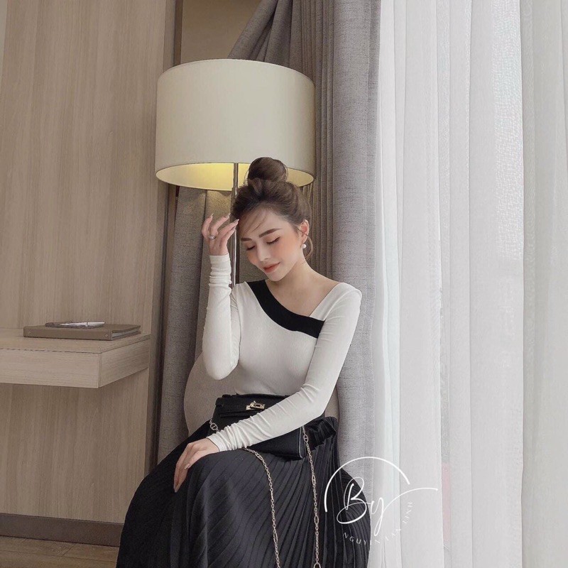 Áo kiểu thun borip dày dặn phối màu chanh xã Hàng y hình