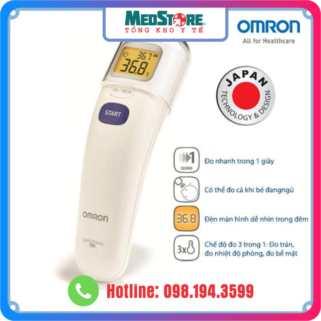 Nhiệt kế điện tử đo trán, Omron MC-720 [Chính Hãng Nhật Bản] - máy đo thân nhiệt, đo bề mặt vật thể