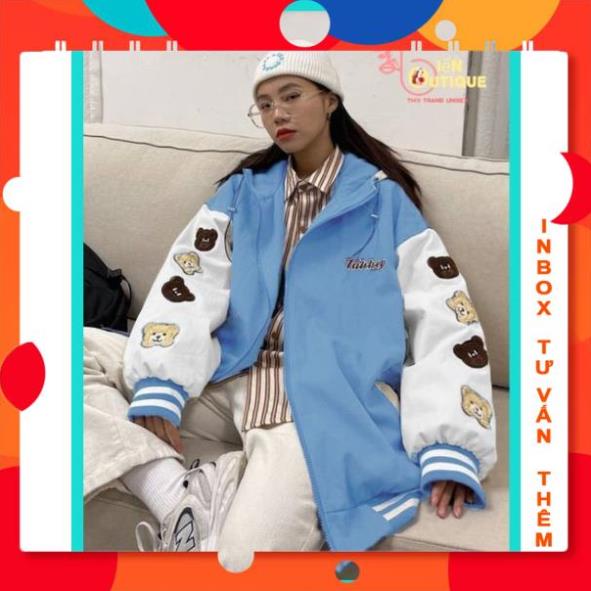 Áo Khoác Dù 2 Lớp Tay Dài Hình Gấu Có Nón Unisex Freesize KD18 3 màu : Xanh , Đen , Hồng NguyenChungTra1997 Shop