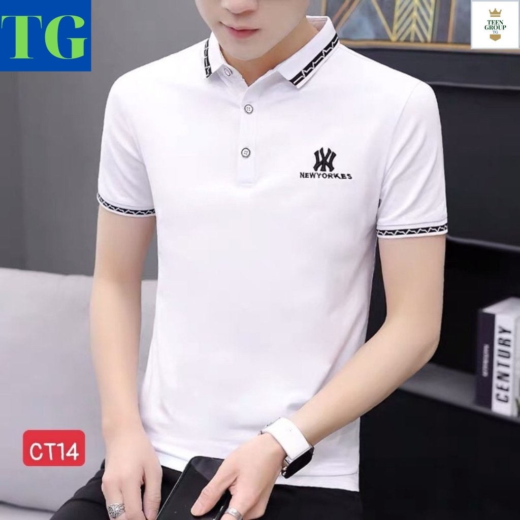 Áo Thun Nam Tay Ngắn AT163 Phông nam có cổ họa tiết 3 sọc chéo 2 màu mẫu cá tính (44 - 79KG)