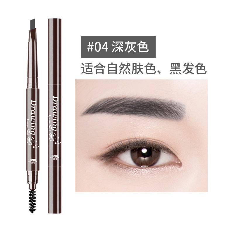 Bút Chì Kẻ Lông Mày Hai Đầu Hình Tam Giác Màu Xám Đậm Kèm Cọ Cho Người Mới Bắt Đầu