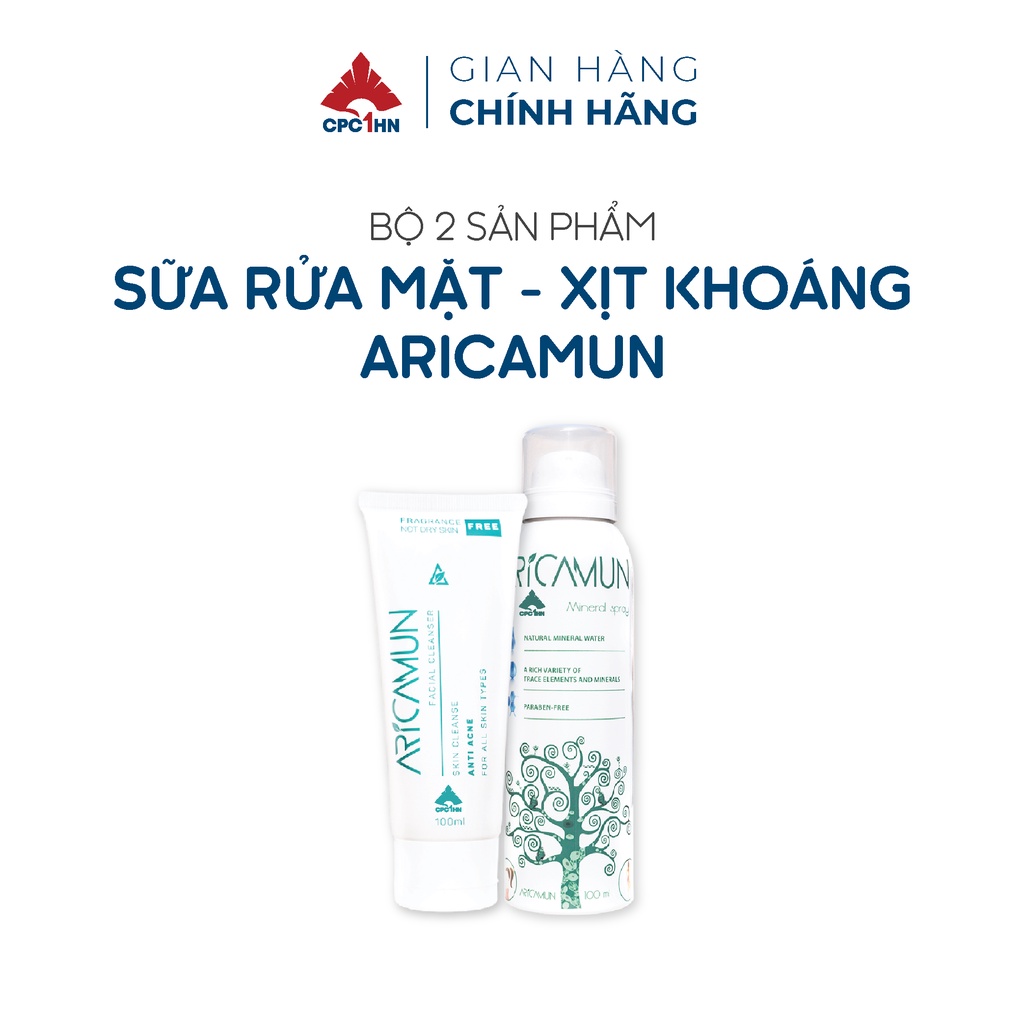 CẶP ĐÔI : SỮA RỬA MẶT + XỊT KHOÁNG ARICAMUN:  srm + xịt khoáng làm sạch da và kiểm soát nhờn mụn