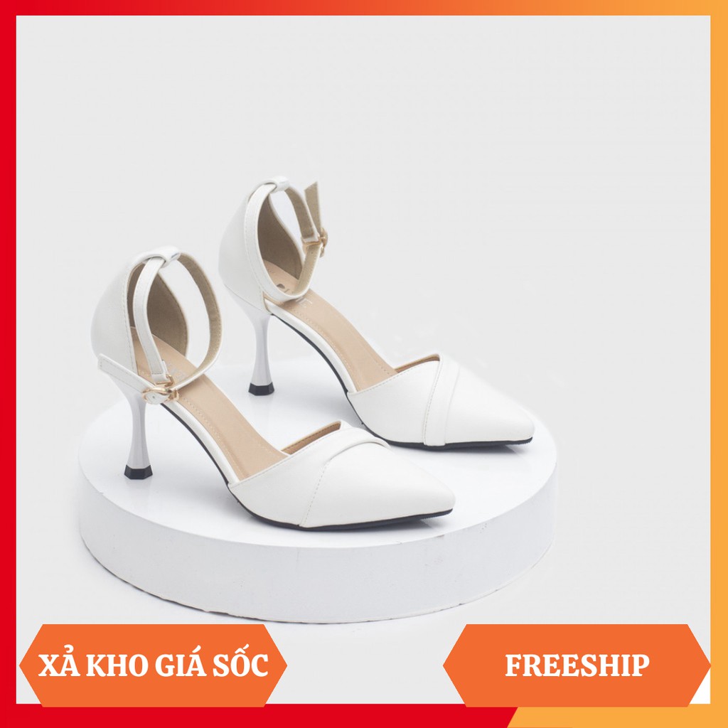 Giày Cao Gót 7cm Bít Mũi Quai Hậu Màu Đen Pixie X427