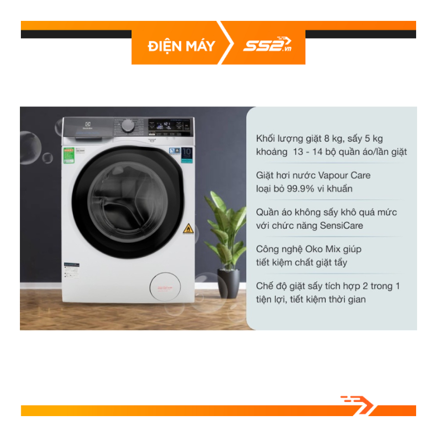 Máy giặt sấy Electrolux Inverter 8 kg EWW8023AEWA - Hàng Chính Hãng