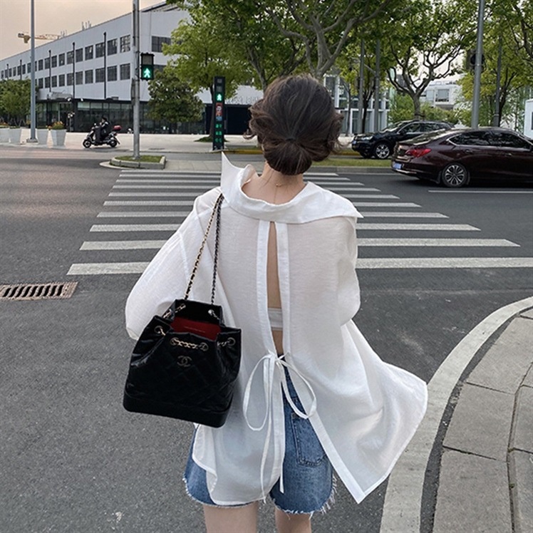 [Augustcloth] Áo sơ mi xẻ lưng thắt dây phong cách Hàn Quốc