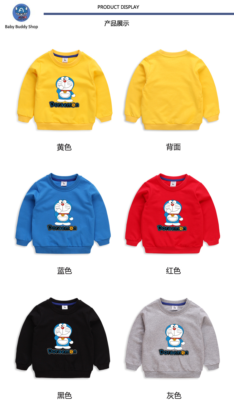 Áo Thun Tay Dài In Hình Doraemon Dễ Thương 10 Màu Lựa Chọn Cho Bé