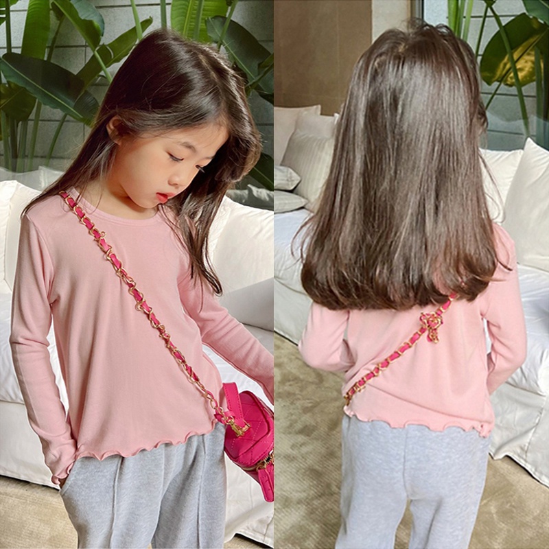 Áo Thun Dài Tay Màu Trơn Phong Cách Mới Cho Bé Gái