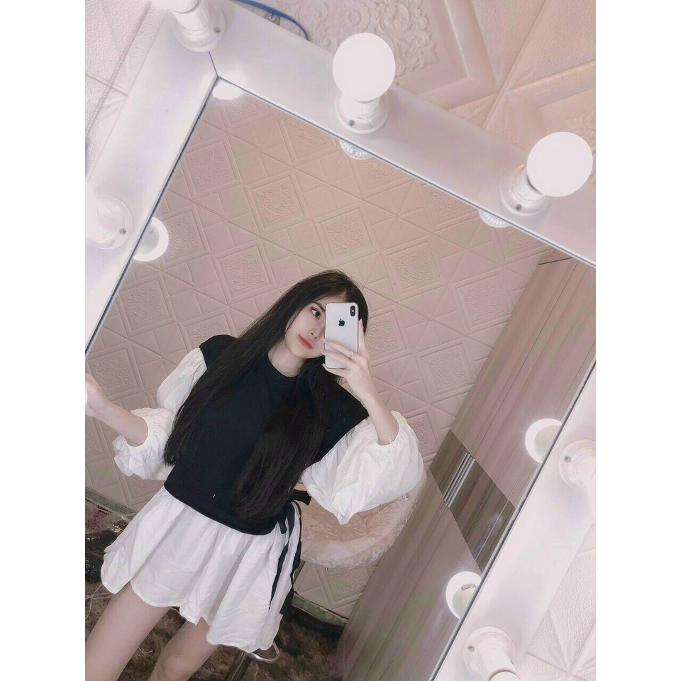 [Miễn Phí Ship 2022]ÁO THUN CỔ TRÒN BABYDOLL PHỐI TAY PHỒNG, KIỂU DÁNG TRẺ TRUNG DỄ THƯƠNG