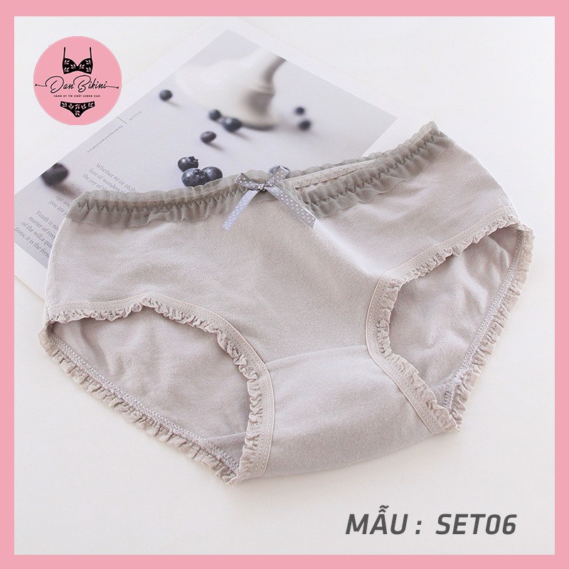 Quần Lót Nữ Cotton đính nơ viền ren cao cấp siêu co giãn mã SET06