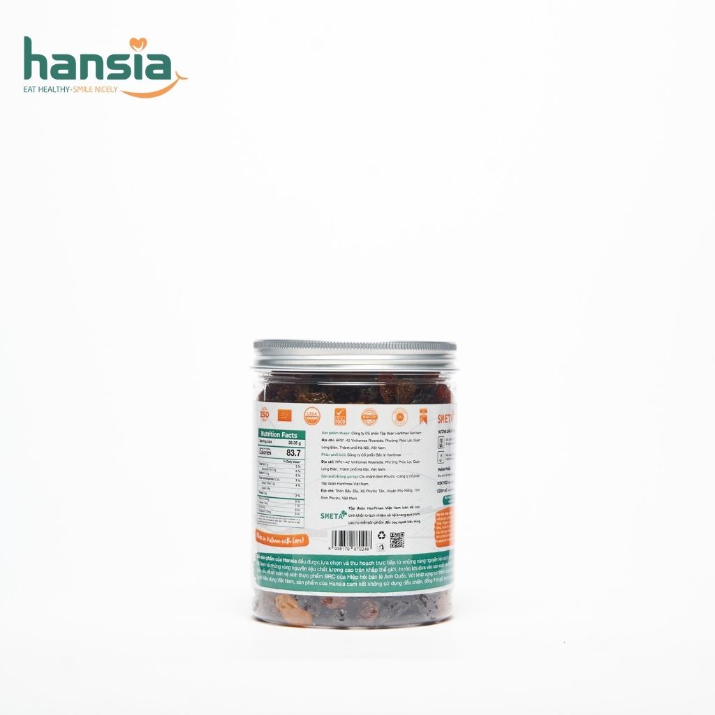 Nho Khô Hỗn Hợp Organic HANSIA Sấy Khô Tự Nhiên, Không Chất Phụ Gia, An Toàn Thơm Ngon Nhiều Dinh Dưỡng Hộp 300g