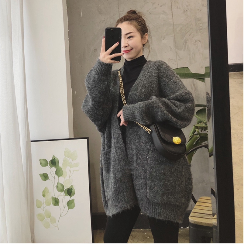 Áo khoác cardigan dáng rộng kiểu dệt kim thời trang dễ thương cho nữ