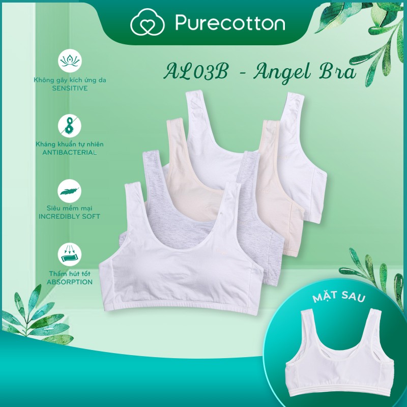 COMBO đủ màu Áo lá học sinh Pure Cotton - Áo lót bé gái mới lớn kiểu dáng chui đầu có đệm