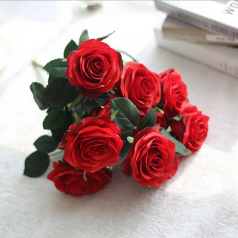 Bó 10 Bông Hoa Nở Nhân Tạo Bằng Lụa Cho Cô Dâu