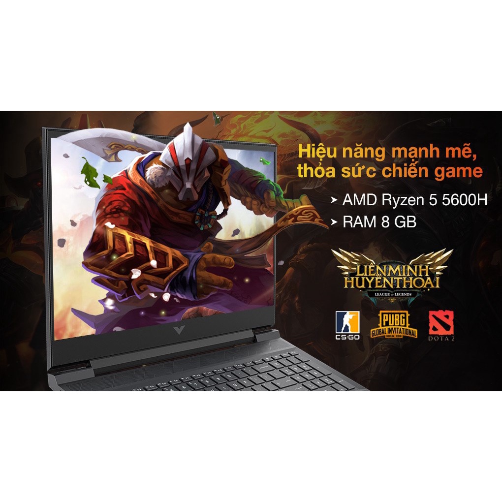 Laptop Gaming HP VICTUS 16 e0179AX R5 5600H/8GB/512GB/4GB RTX3050Ti/16.1"F/144Hz/Win11//Đen - Hàng chính hãng