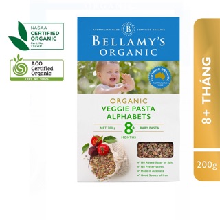 Nui Dinh Dưỡng Hữu Cơ Hình Chứ Cái Alphabet Từ Lúa Mì Semolina Bellamy's Organic 20g