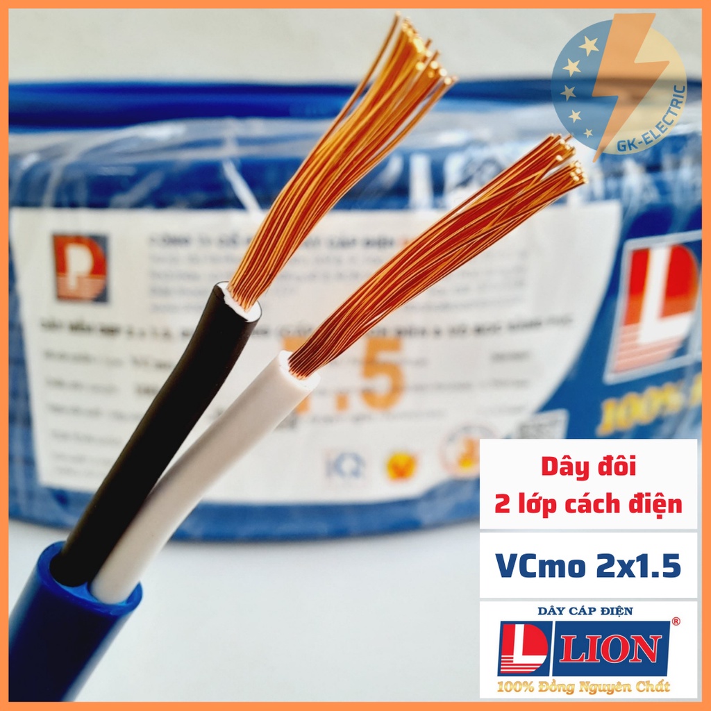 Dây điện đôi oval, 2 lớp cách điện LION VCmo 2 x 1.5 - màu ngẫu nhiên