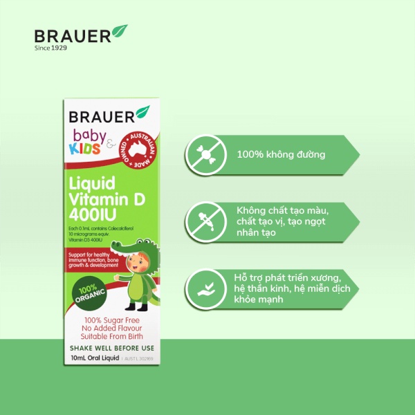 Brauer  Liqiud Vitamin D 400IU. Bổ sung vitaminD cho trẻ sơ sinh