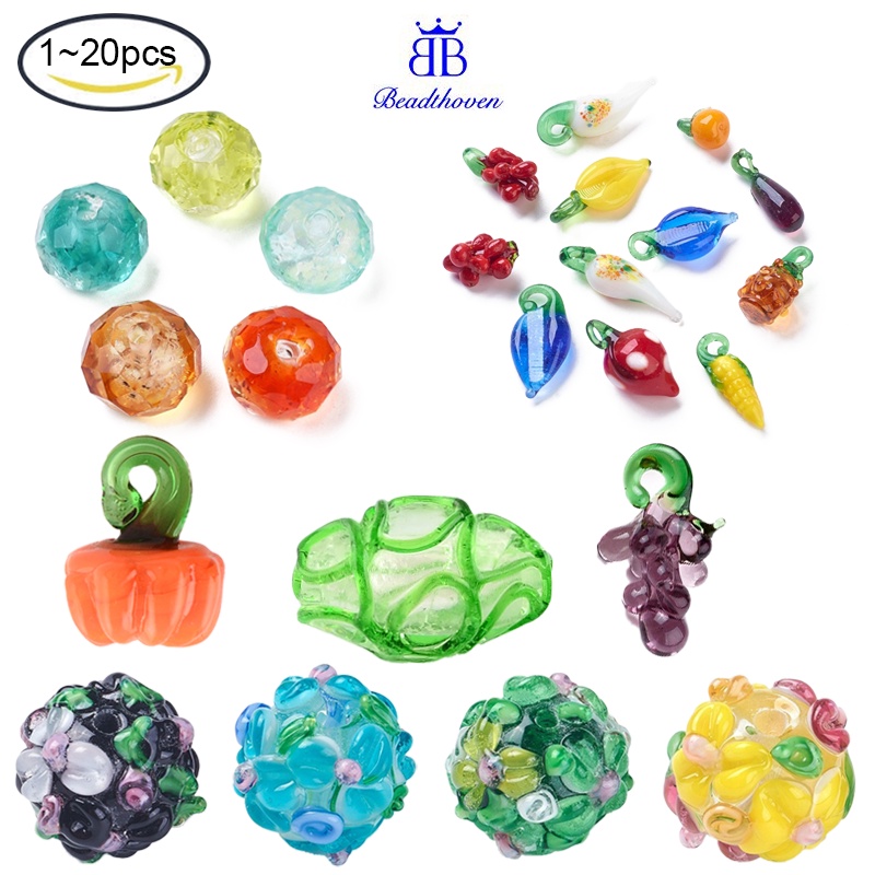 5 Hạt xỏ thủy tinh hình trái nho màu tím 20~25x12~15x12mm 3.5mm