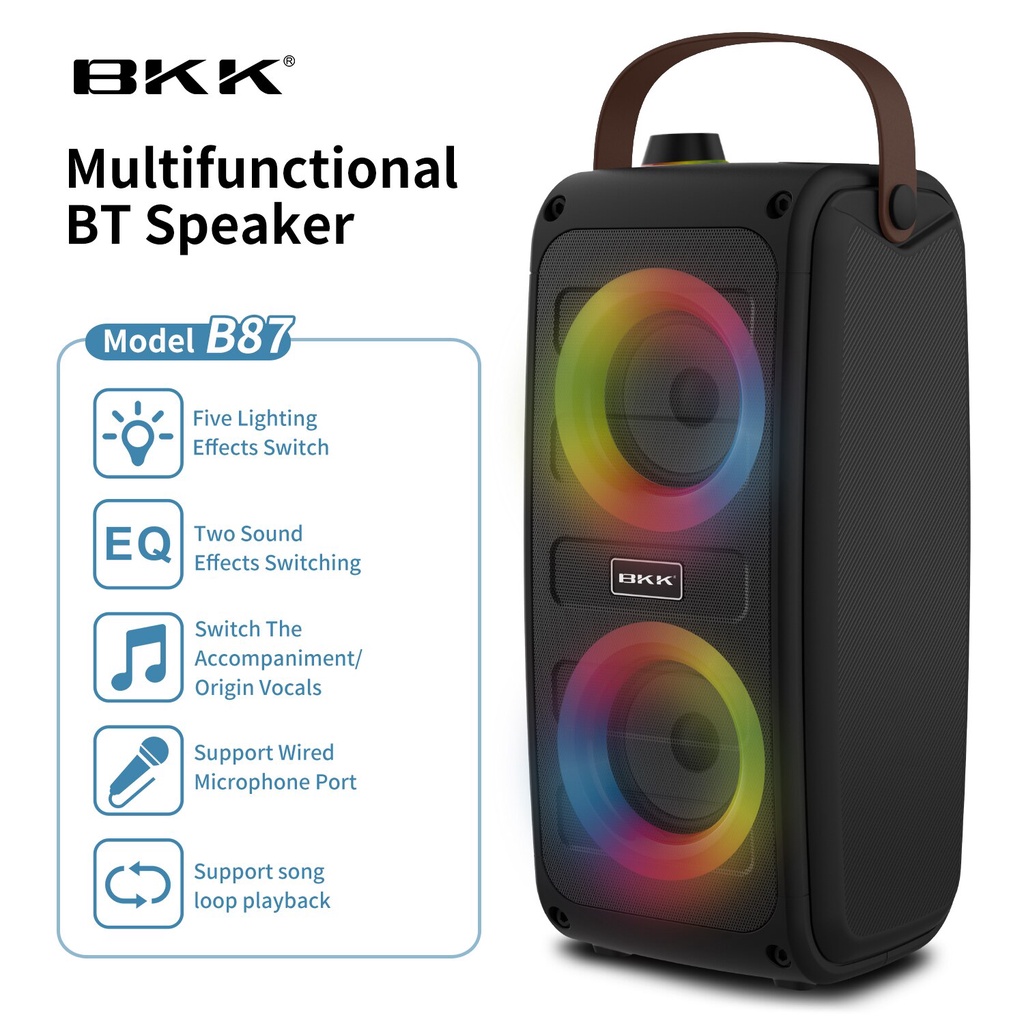 Loa Bluetooth Karaoke BKK87 Có Led Kèm Micro Có Dây