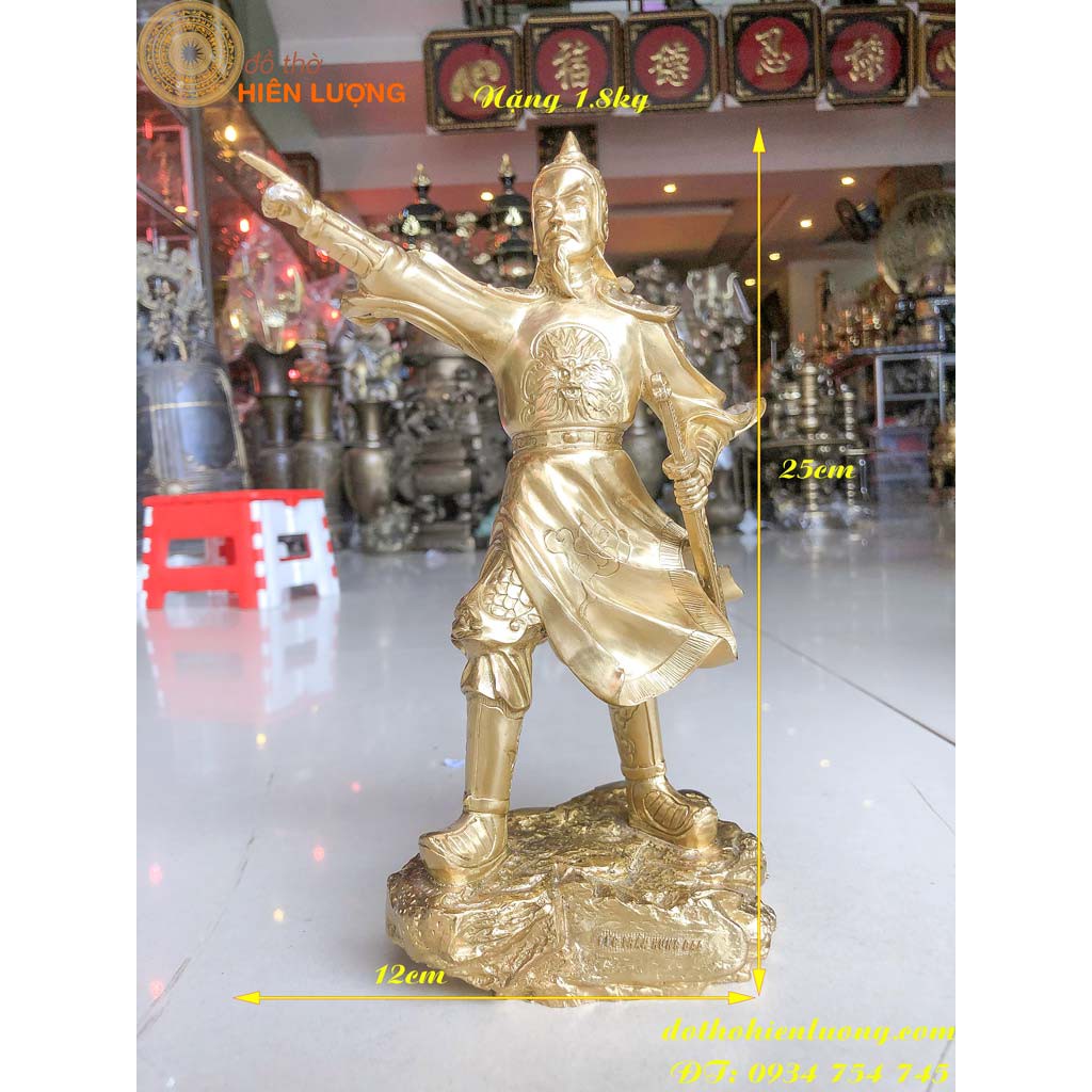 Tượng Trần Hưng Đạo Chỉ Tay Bằng Đồng Vàng Cao 25cm