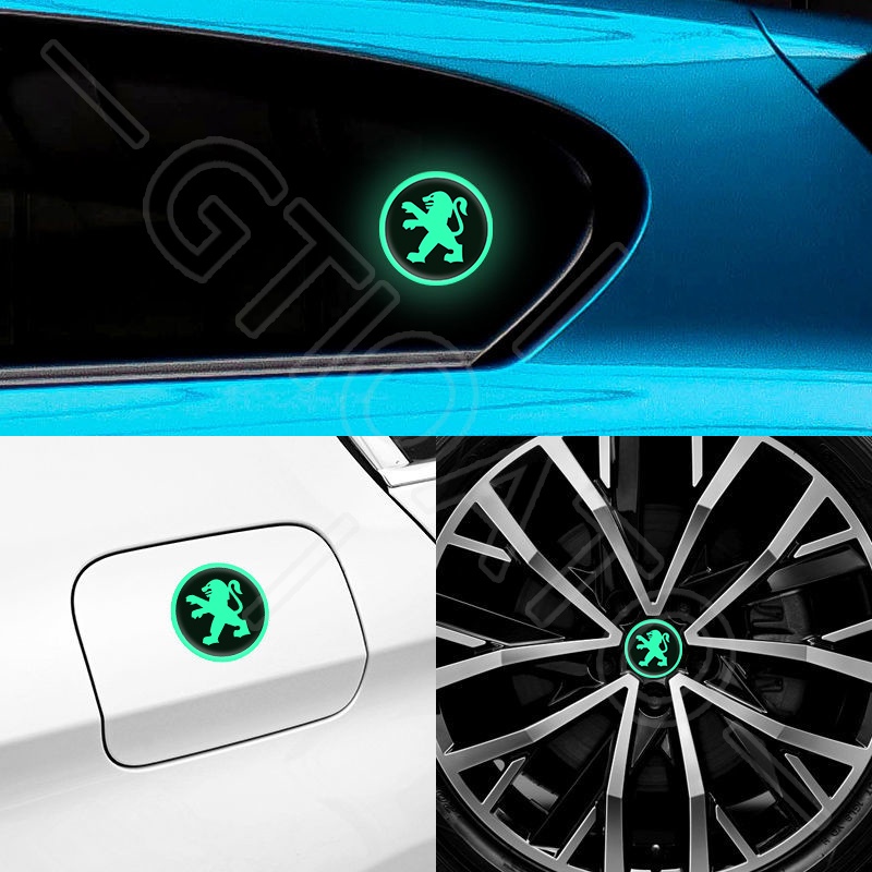 GTIOATO Ánh Sáng Ban Đêm Decal DáN Xe MiếNg DáN ChốNg NưỚC Ô Tô Tem Logo DáN Xe Bánh Xe Nắp Bình Xăng Bát Cửa Cảnh Báo HìNh DáN Xe Trang Trí Ô Tô Cho Peugeot 3008 2008 307 405 207 208 206 306 5008 406 407 308 4008 Rcz 408