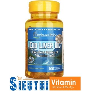 [CHÍNH HÃNG] Dầu gan cá tuyết sáng mắt, tăng cường hệ miễn dịch Puritan's Pride Cod Liver Oil 100 viên Puritan's Pride