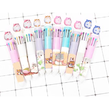 Bút bấm 10 màu hamster pheobe BNMI24 bút nhiều màu cute bút 10 màu dễ thương