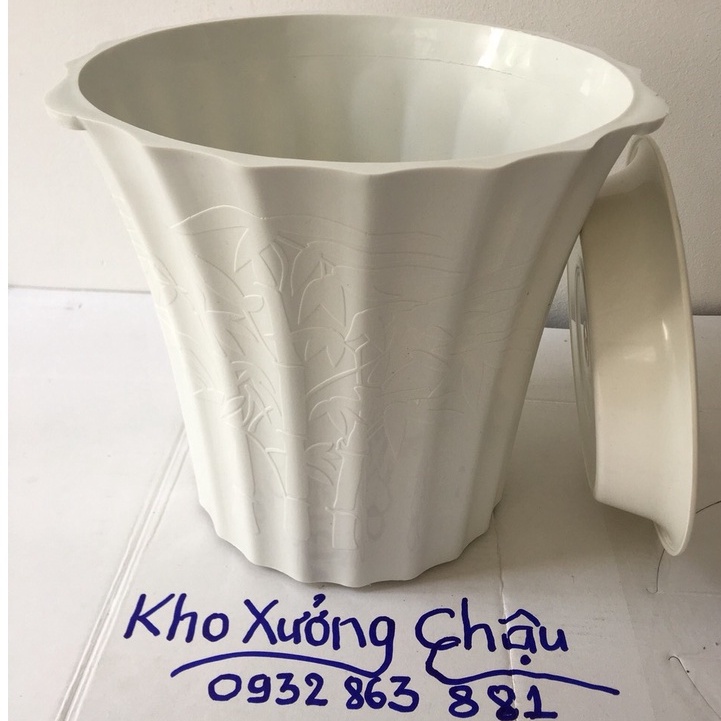 Chậu Hoa, Chậu Nhựa Trồng Cây, chậu để bàn, chậu sọc khía trồng hoa trang tri (size lớn 22cm)