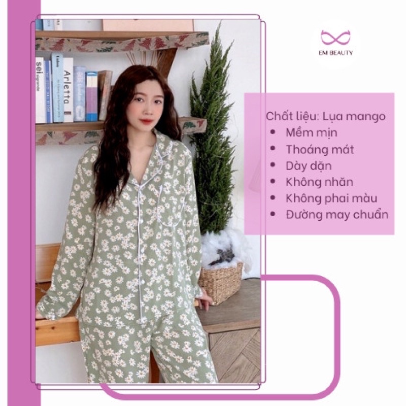 Bộ đồ ngủ nữ pyjama o.n dài tay lụa Mango Latin tiểu thư dài tay mùa đông mặc nhà, freesize 45-60kg phù hợp mẹ sau sinh