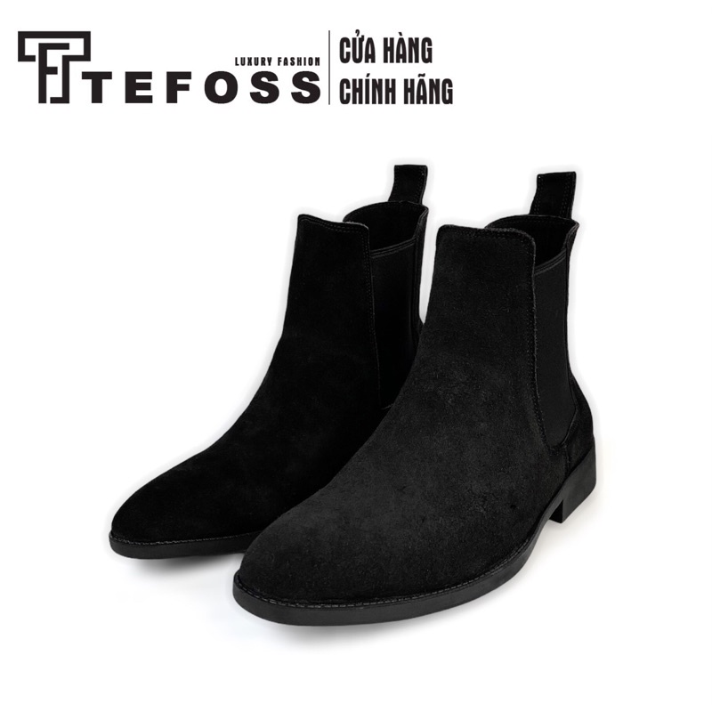 Giày nam chelsea boot da bò thật cao cổ TEFOSS HT350 ver.1 size 38-44-Da lộn mũi nhọn sang trọng,đế khâu